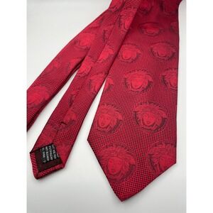Gianni Versace Red Silk Medusa Head Micro Check Vintage Made in Italy Tie